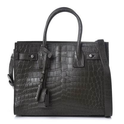 Saint Laurent Calfskin Crocodile Embossed Baby Supple Sac De Jour Dark Leaf 1 of 8