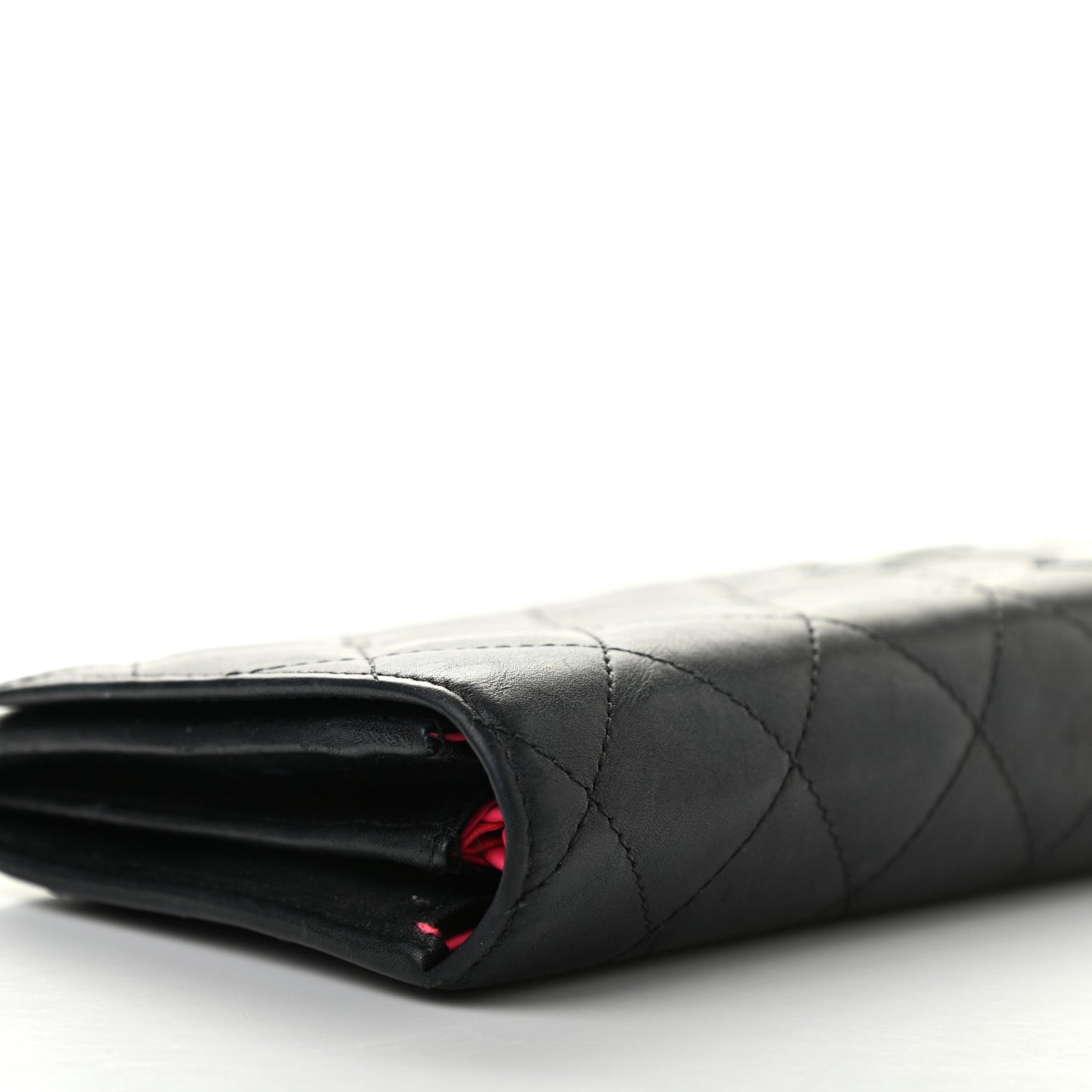 Calfskin Quilted Cambon Tri-Fold Wallet Black