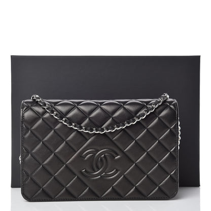 Chanel Lambskin Quilted Diamond CC Wallet On Chain WOC Black 13 of 13