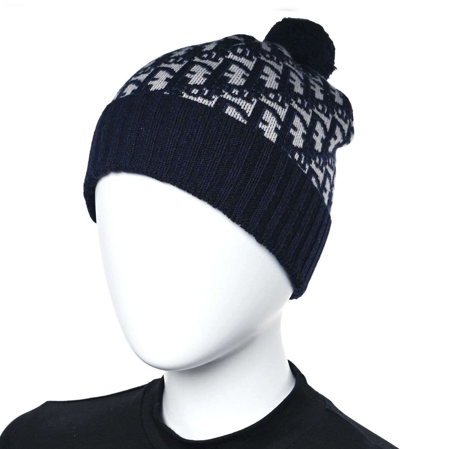 Christian Dior Cashmere Oblique PomPom Beanie Navy Blue 4 of 4