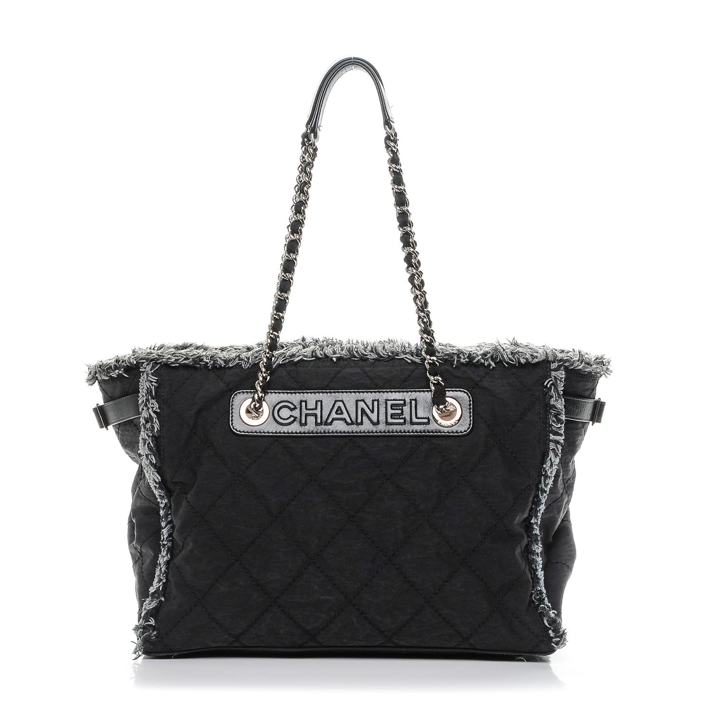 Canvas Stitched Tweed Large Tote Black