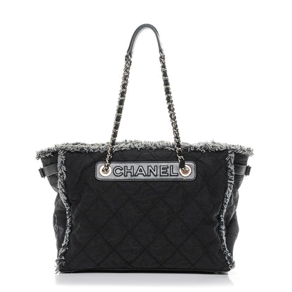 Chanel Canvas Stitched Tweed Large Tote Black 1 of 7