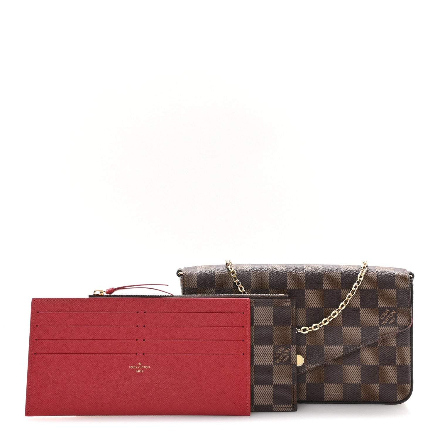 Louis Vuitton Damier Ebene Pochette Felicie Chain Wallet 3 of 11