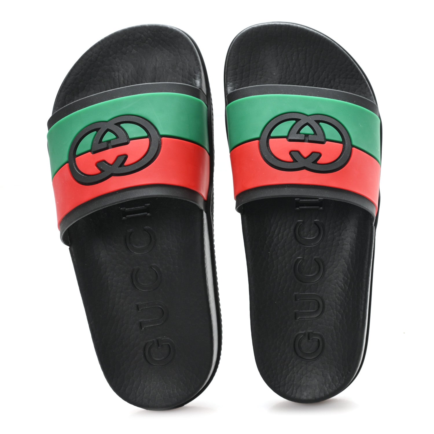 Gucci Rubber Web Womens Interlocking G Slide Sandals 38 Black Green Red 2 of 8