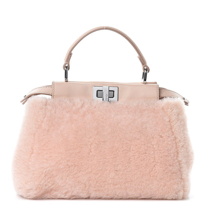 Fendi Shearling Shiny Nappa Mini Peekaboo Iconic Satchel Light Rose 1 of 15