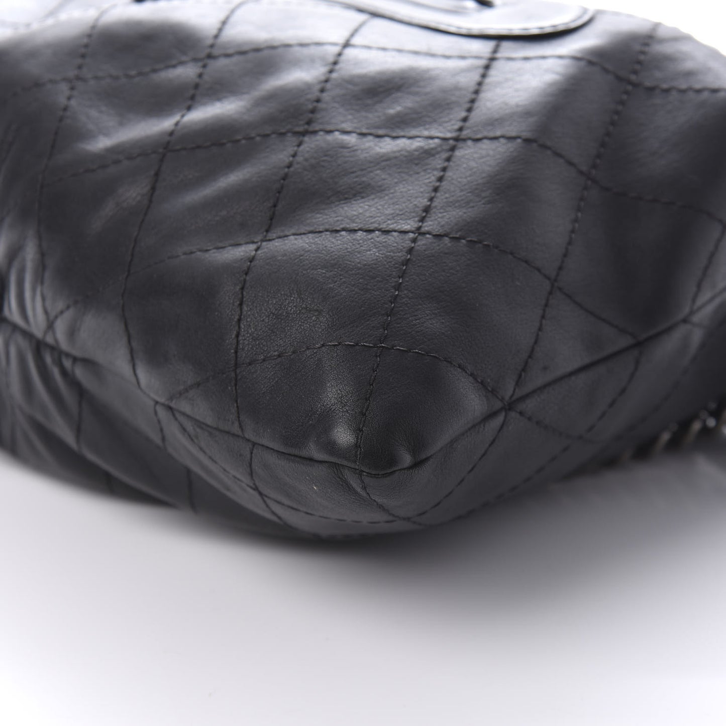Calfskin Stitched Double Zip Hobo Black