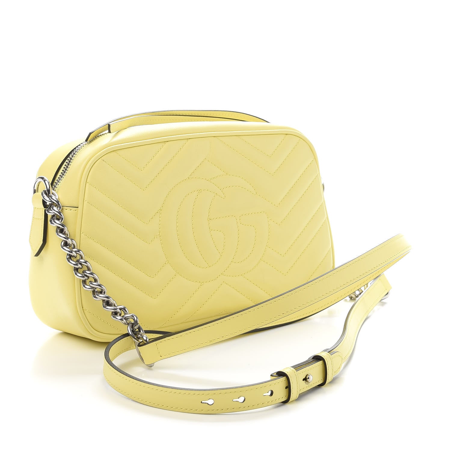 Gucci Calfskin Matelasse Small GG Marmont Chain Shoulder Bag Banana 3 of 13