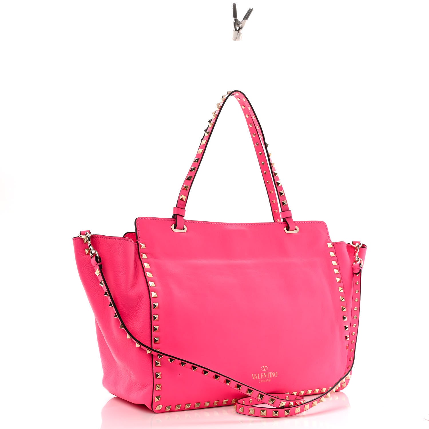 Valentino Garavani Vitello Medium Rockstud Tote Fuxia Fluo 3 of 9