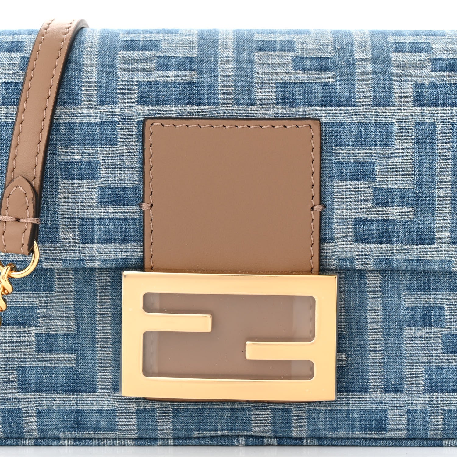 Fendi Denim Vitello King F is Fendi FF Embroidered Mini Baguette Denim Sand 8 of 11