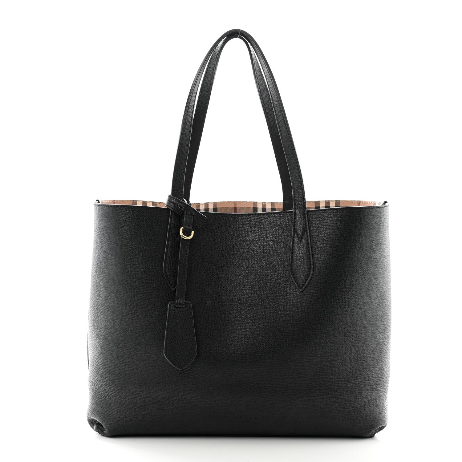 Burberry Grainy Calfskin Haymarket Check Medium Reversible Tote Black 2 of 17