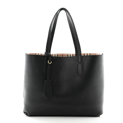 Burberry Grainy Calfskin Haymarket Check Medium Reversible Tote Black 2 of 17