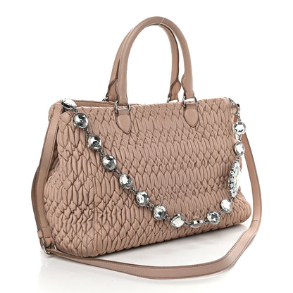 Miu Miu Nappa Matelasse Swarovski Crystal Tote Cammeo 3 of 9