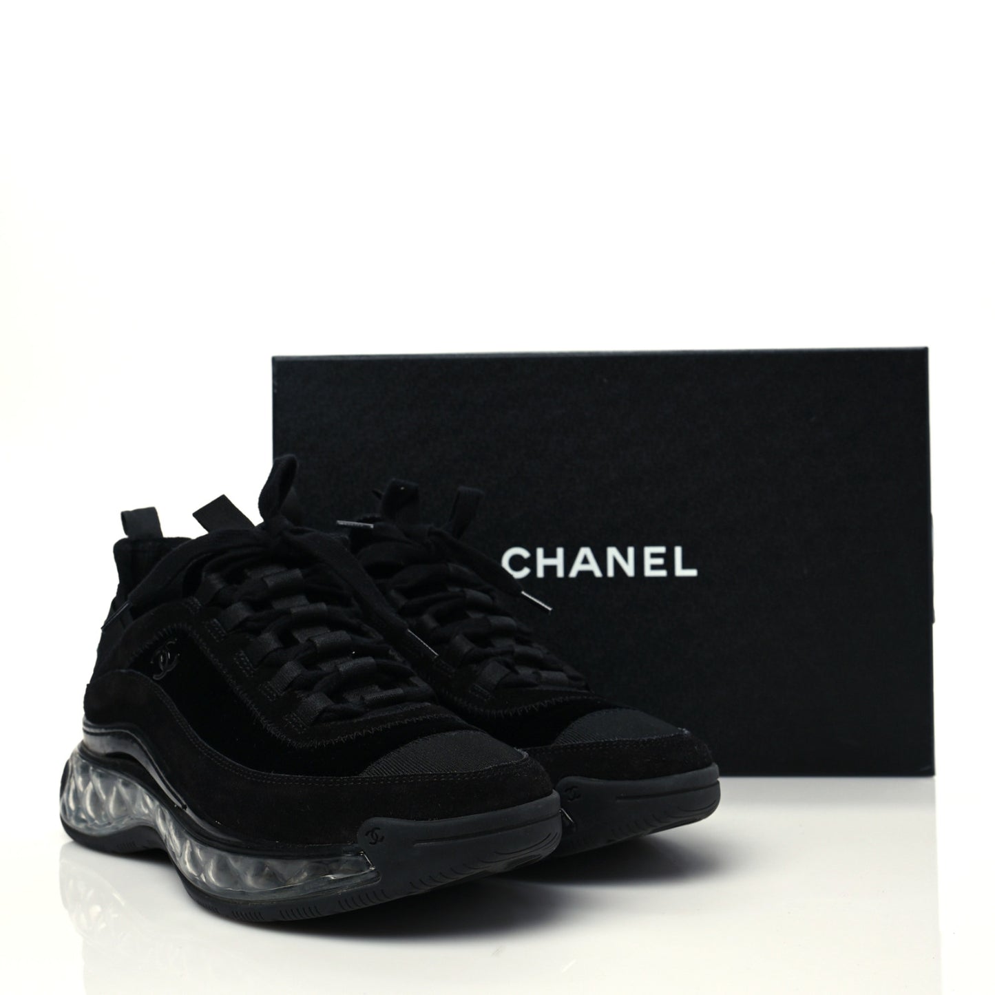 Velvet Calfskin Mixed Fibers CC Sneakers 39 Black