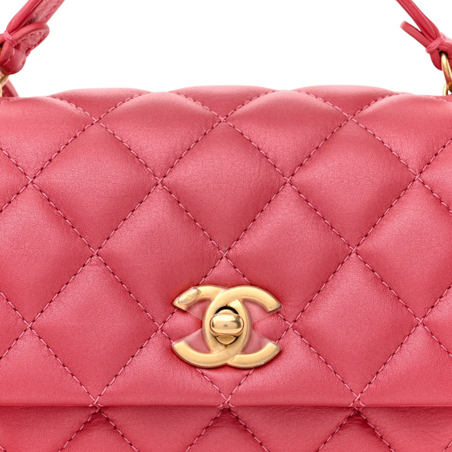Chanel Metallic Calfskin Quilted Top Handle Flap Dark Pink 8 of 10