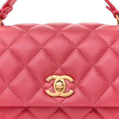 Chanel Metallic Calfskin Quilted Top Handle Flap Dark Pink 8 of 10