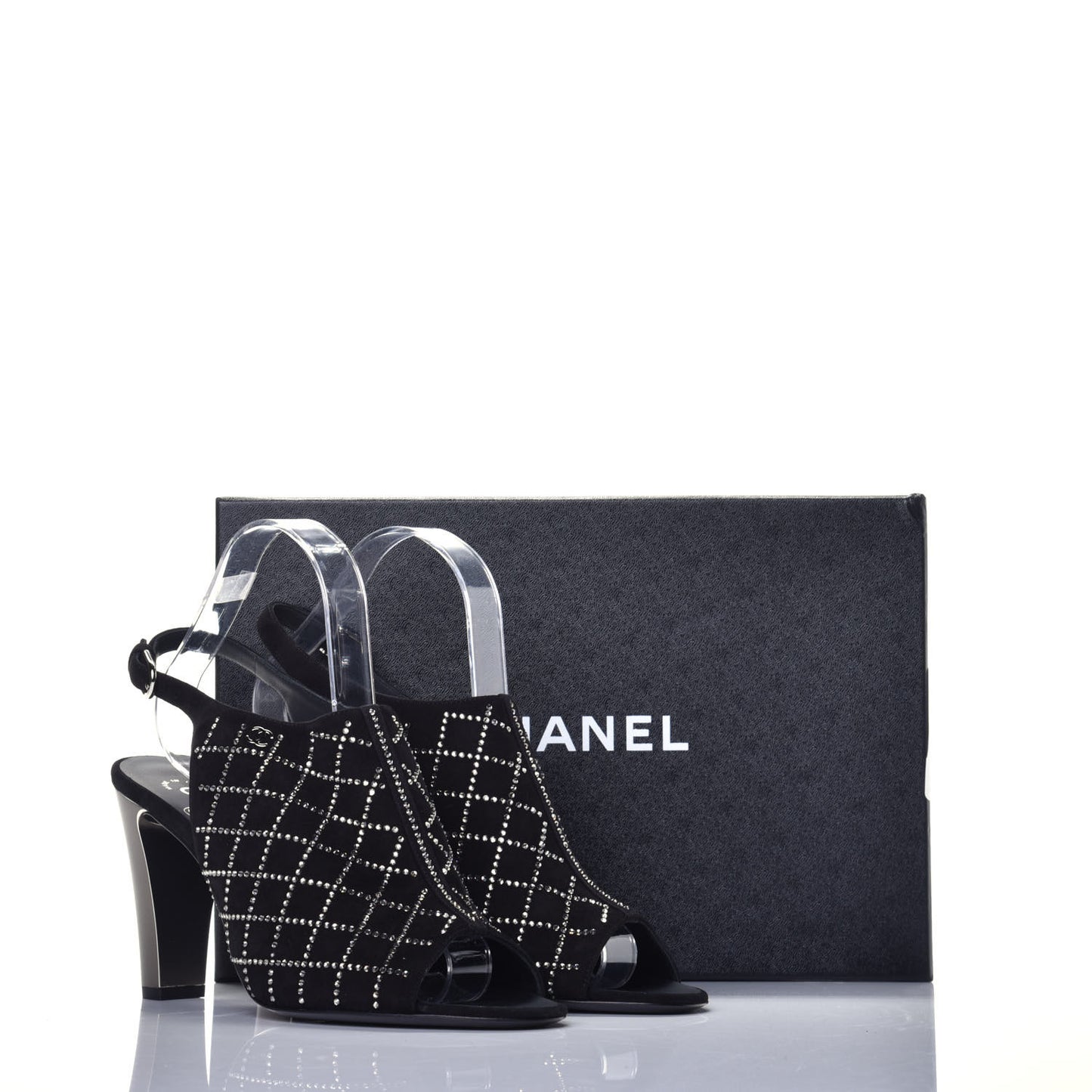 Kid Suede Strass Slingback Pumps 39 Black Silver
