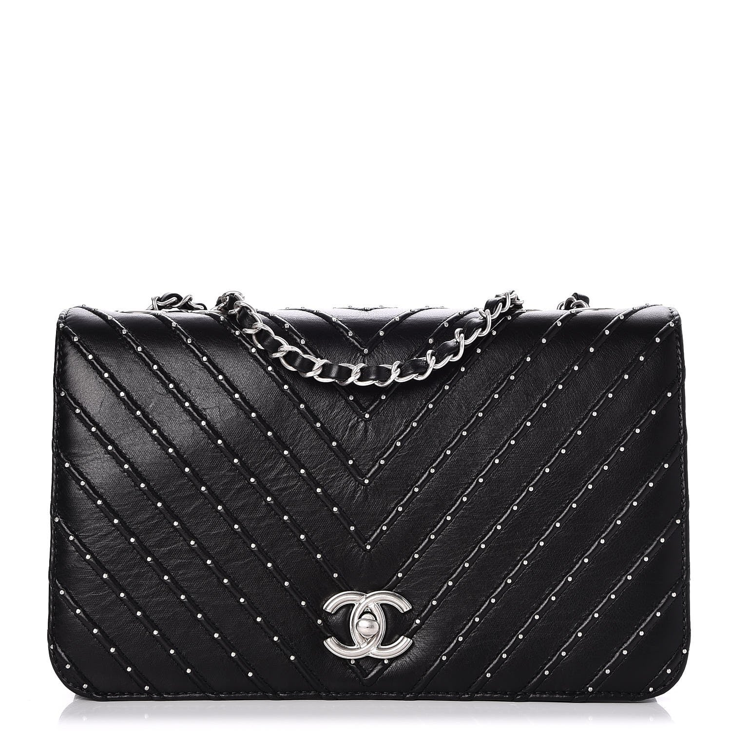 Chanel Calfskin Studded Chevron Quilted Flap Black 8 of 14