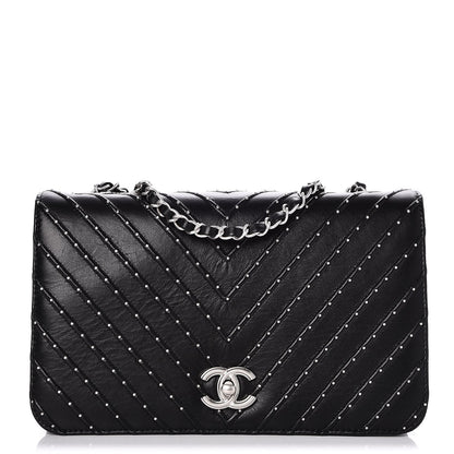 Chanel Calfskin Studded Chevron Quilted Flap Black 8 of 14