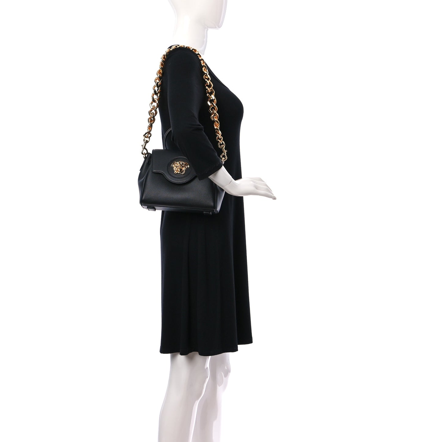 Grained Calfskin Medusa Small Top Handle Handbag Black