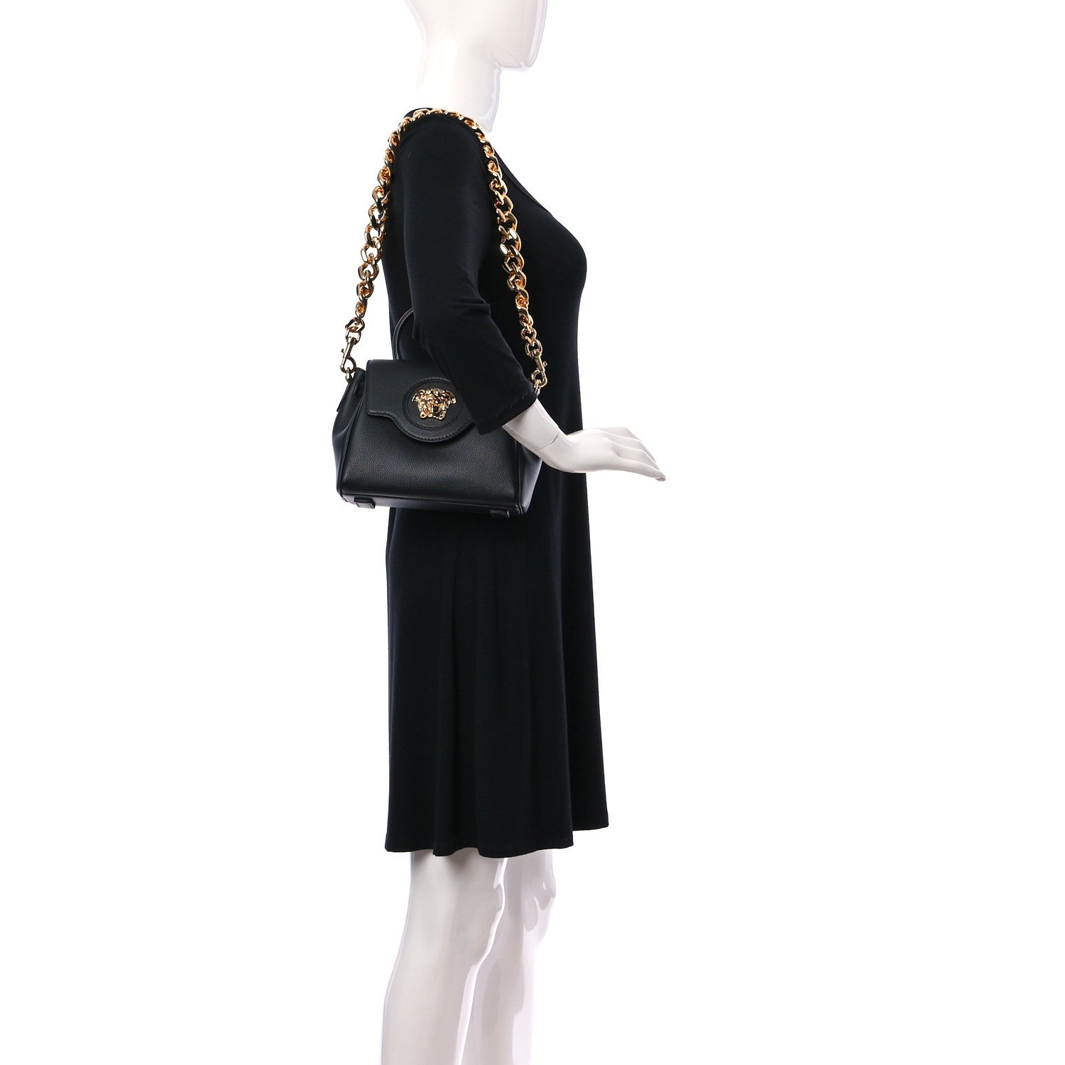 Versace Grained Calfskin Medusa Small Top Handle Handbag Black 2 of 9