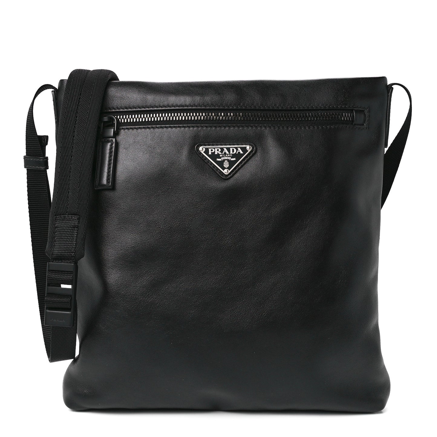 Soft Calf Flat Messenger Bag Black