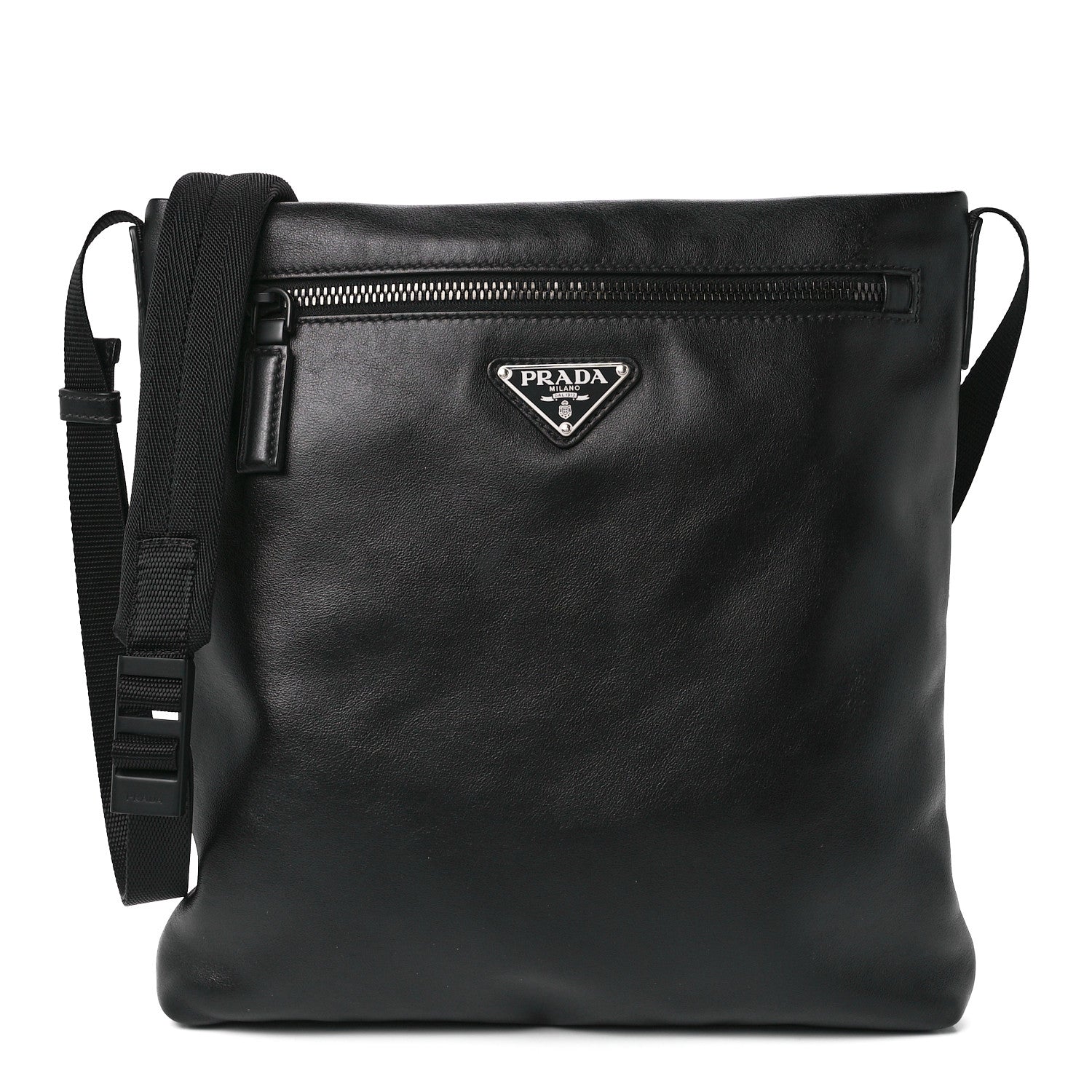 Prada Soft Calf Flat Messenger Bag Black 1 of 11