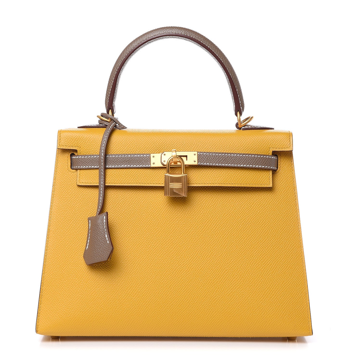 Hermes Epsom Horseshoe Kelly Sellier 25 Jaune Ambre Etoupe 1 of 34