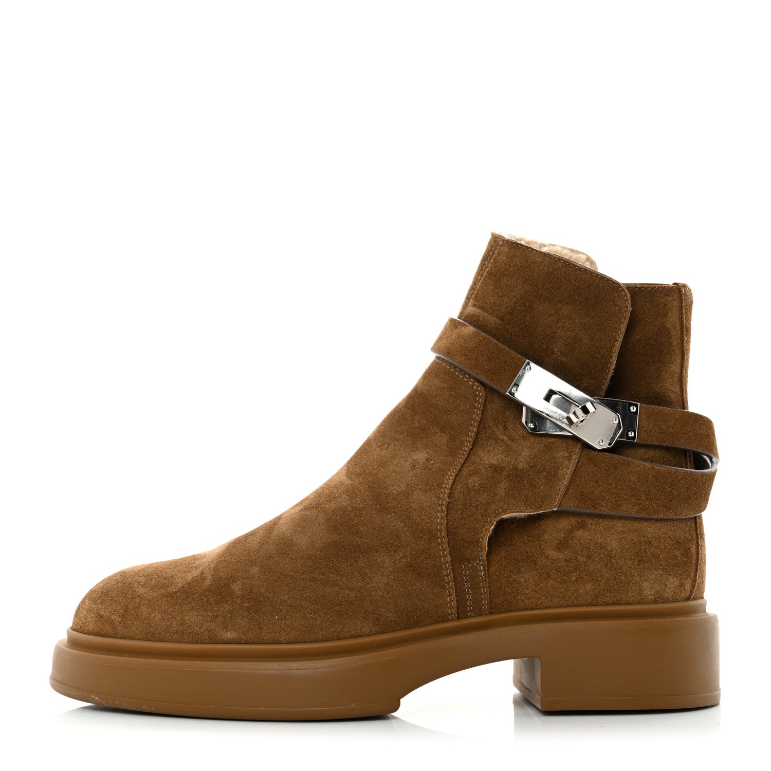 Hermes Velvet Womens Follow Low Boots 36.5 Brun Fume 1 of 4
