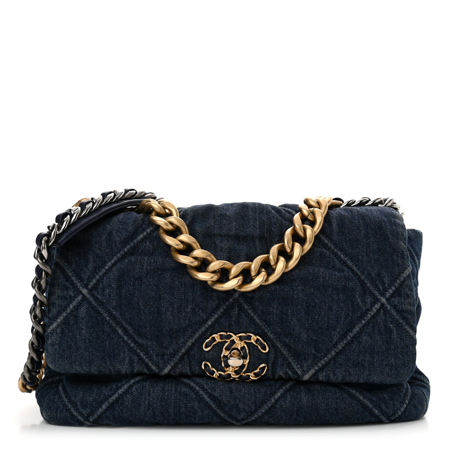 Denim Quilted Large Chanel 19 Flap Blue