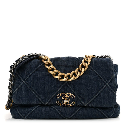 Chanel Denim Quilted Large Chanel 19 Flap Blue 1 of 10