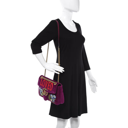 Gucci Velvet Matelasse Loved Embroidered Medium GG Marmont Shoulder Bag Fuchsia Violet Cyclamen 2 of 8