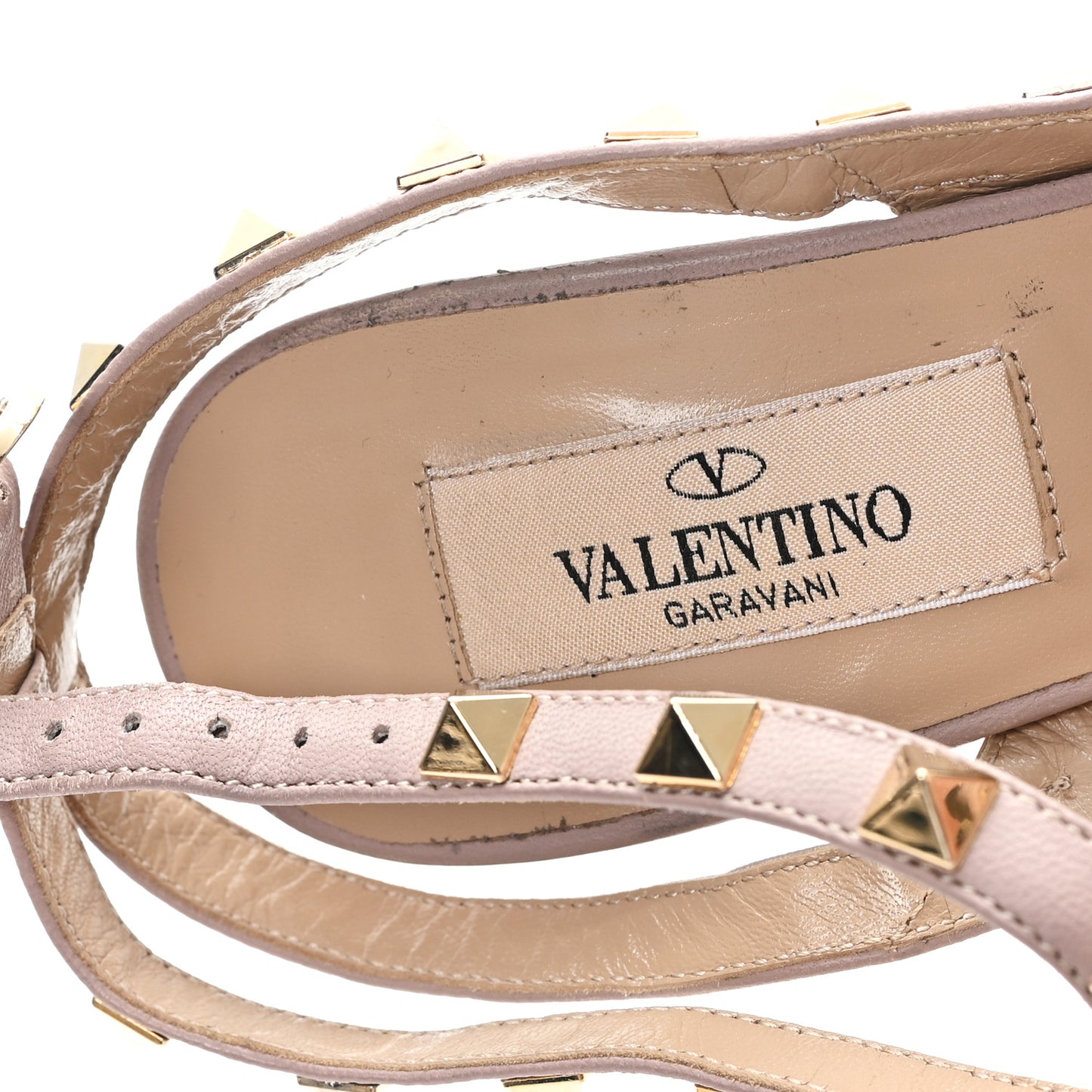 Patent Nappa Rockstud Ankle Strap 100mm Pumps 36 Camel Rose Poudre