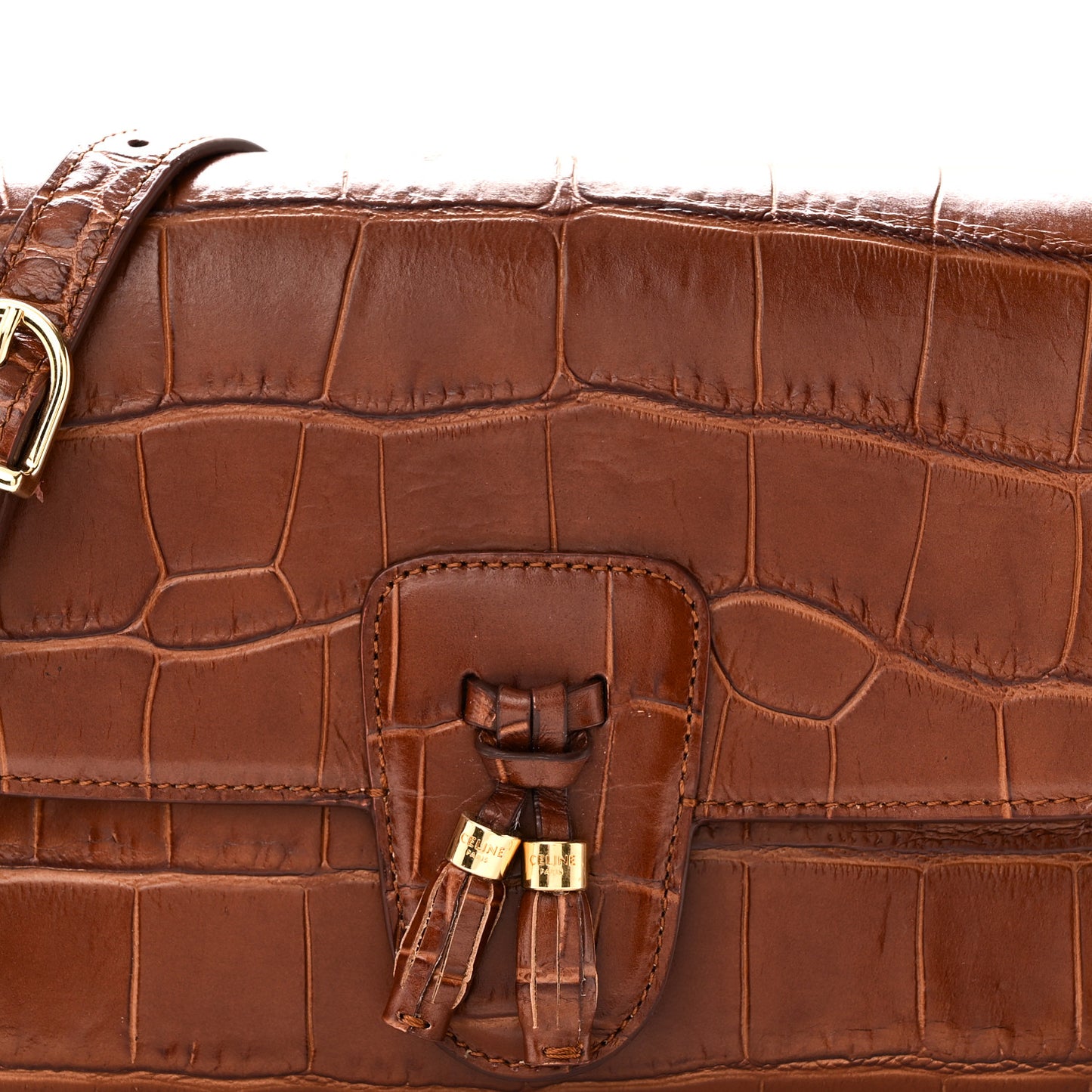 Calfskin Crocodile Embossed Medium Tassel Bag Tan