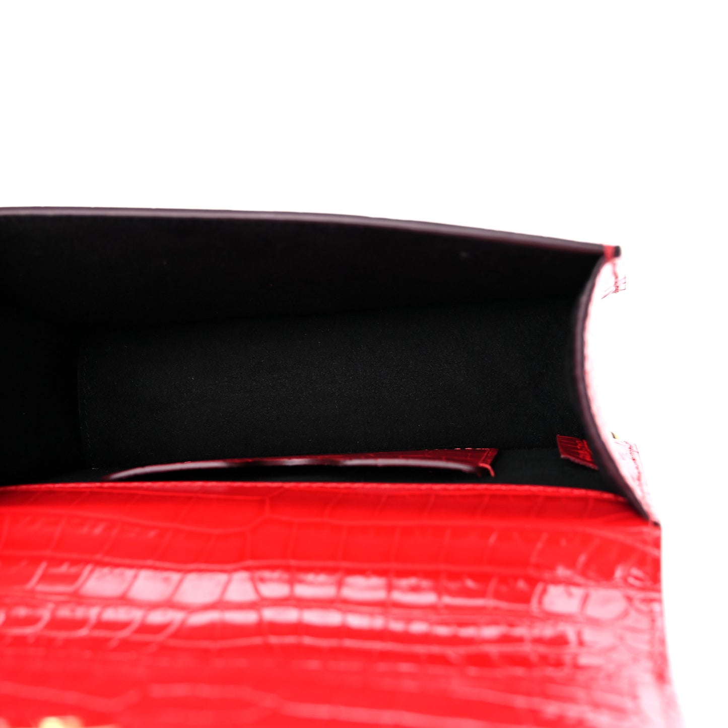 Calfskin Crocodile Embossed Mini Jeweled Satchel Red