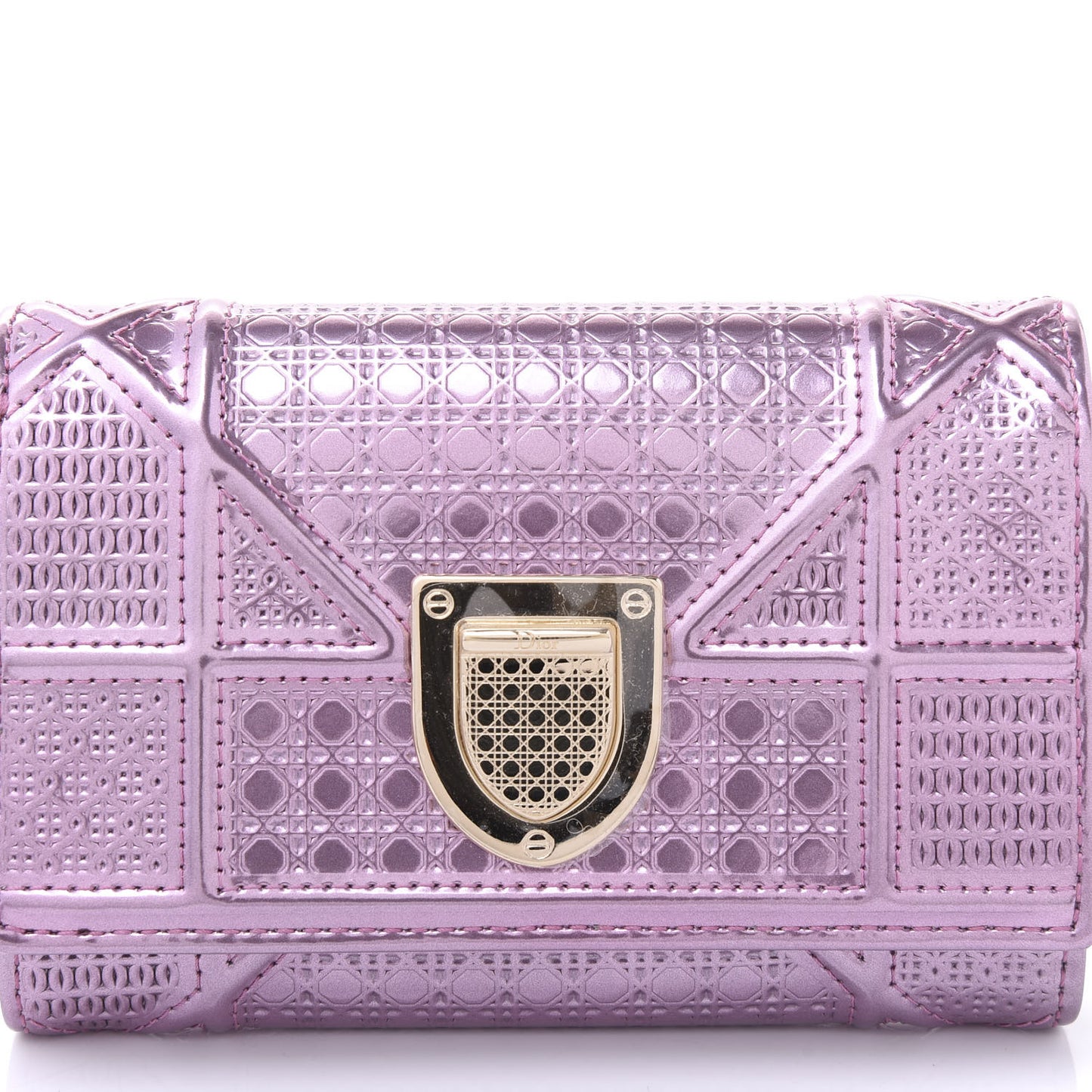 Metallic Patent Micro-Cannage Diorama Elancee Wallet Pink