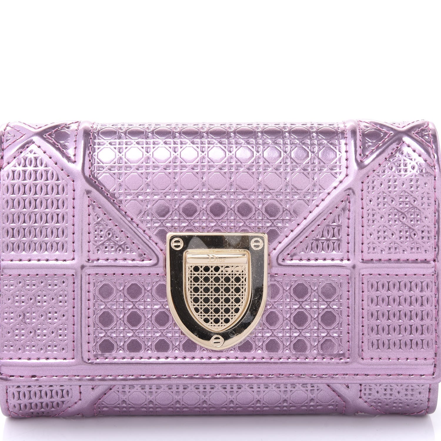 Christian Dior Metallic Patent Micro-Cannage Diorama Elancee Wallet Pink 8 of 8