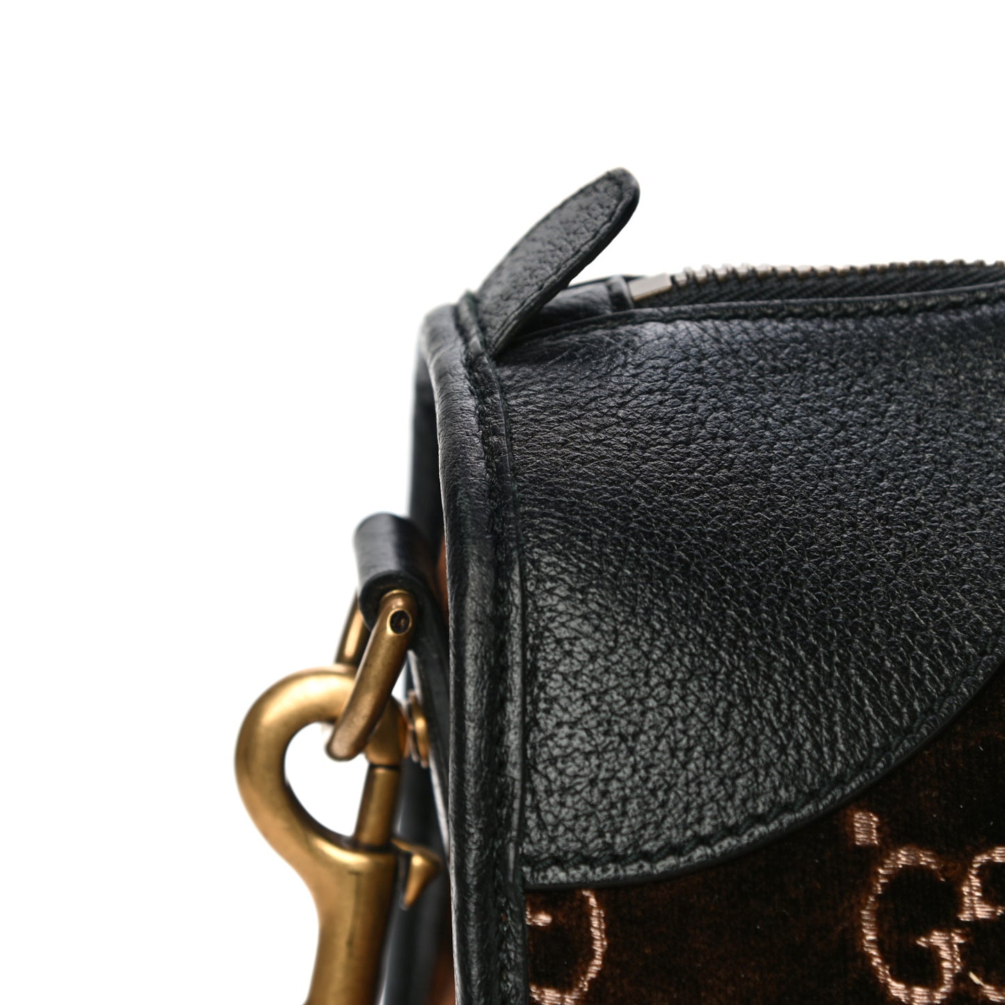 Velvet GG Monogram Textured Calfskin Web Medium Duffle Bag Brown Black