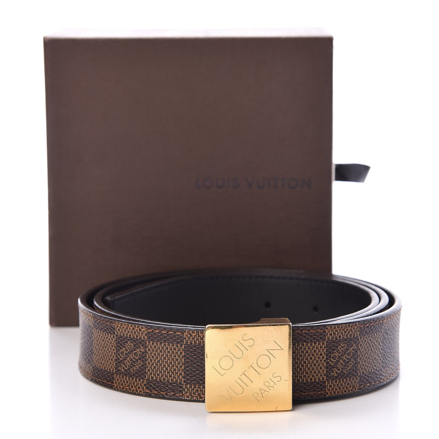 Damier Ebene LV Paris Buckle Belt 95 38 Gold