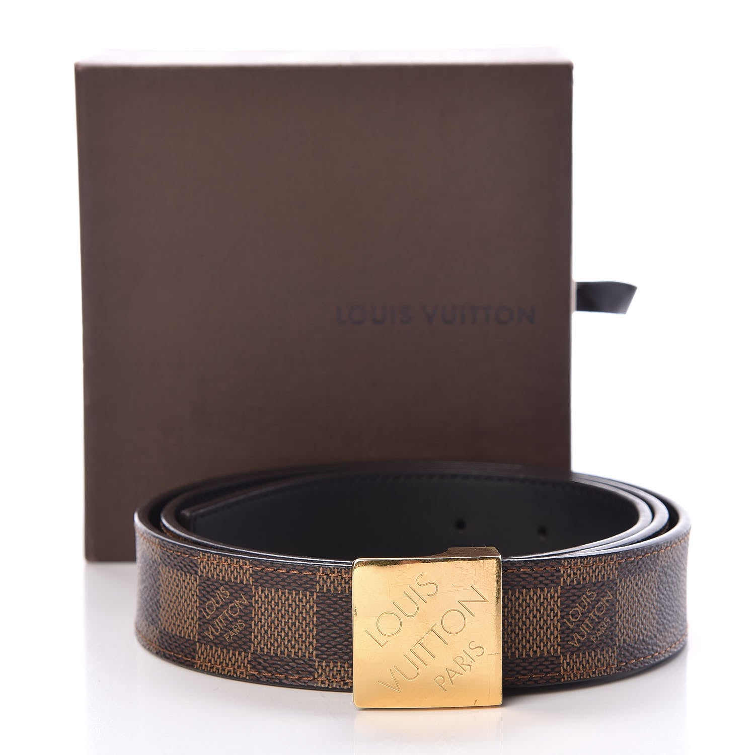 Louis Vuitton Damier Ebene LV Paris Buckle Belt 95 38 Gold 7 of 7