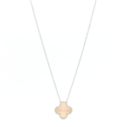 Van Cleef & Arpels 18K White Rose Gold Diamond Guilloche Vintage Alhambra Pendant Necklace 1 of 6