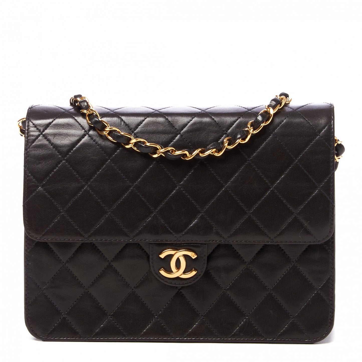 Lambskin Quilted Small Single Flap Black