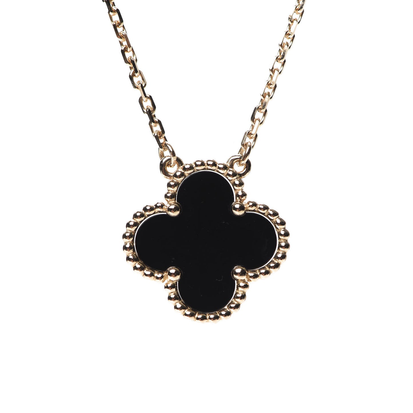18K Yellow Gold Black Onyx Vintage Alhambra Pendant Necklace