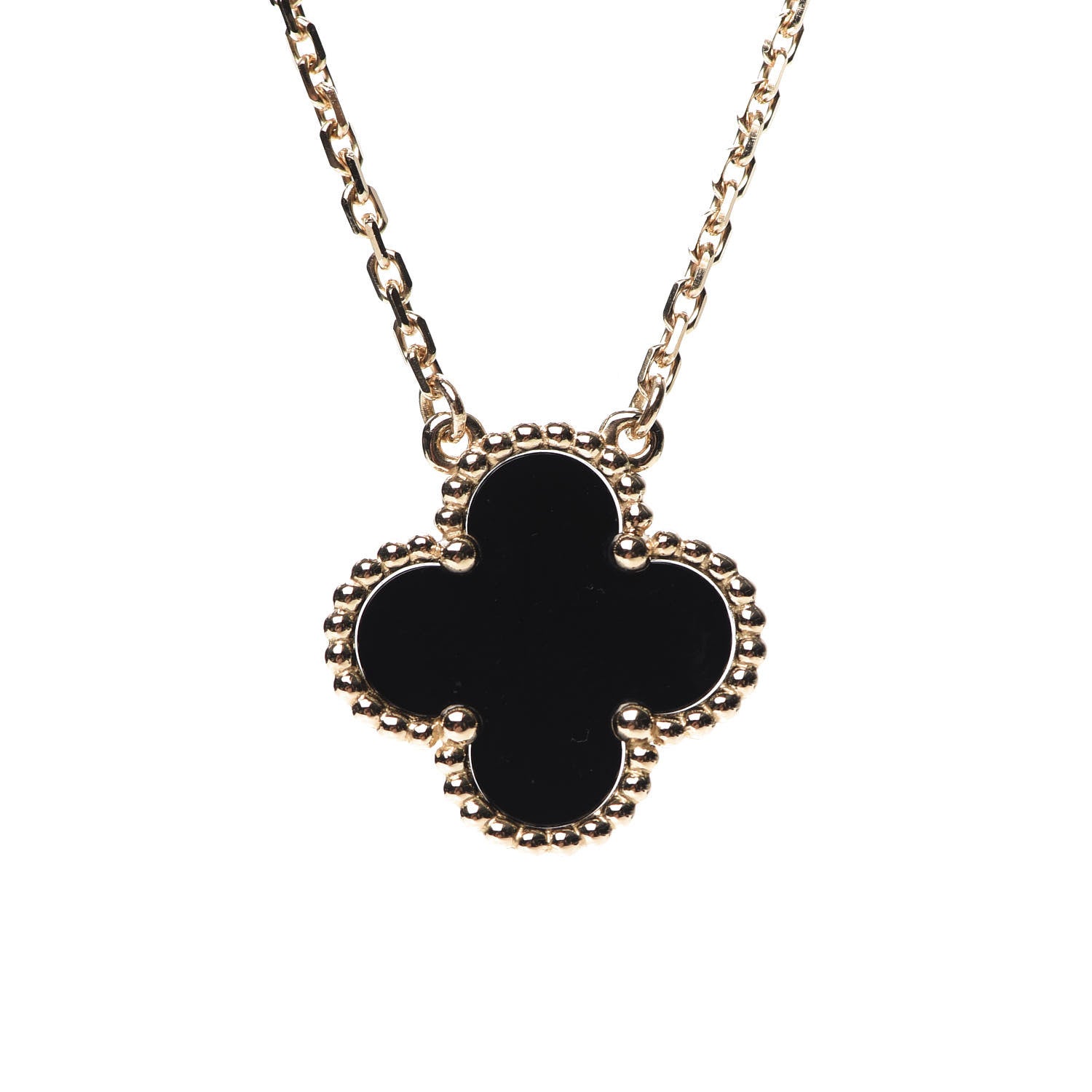 Van Cleef & Arpels 18K Yellow Gold Black Onyx Vintage Alhambra Pendant Necklace 7 of 7