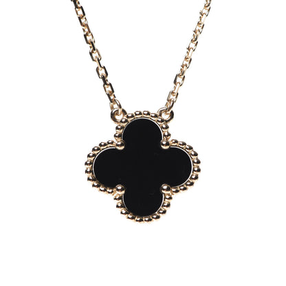 Van Cleef & Arpels 18K Yellow Gold Black Onyx Vintage Alhambra Pendant Necklace 7 of 7
