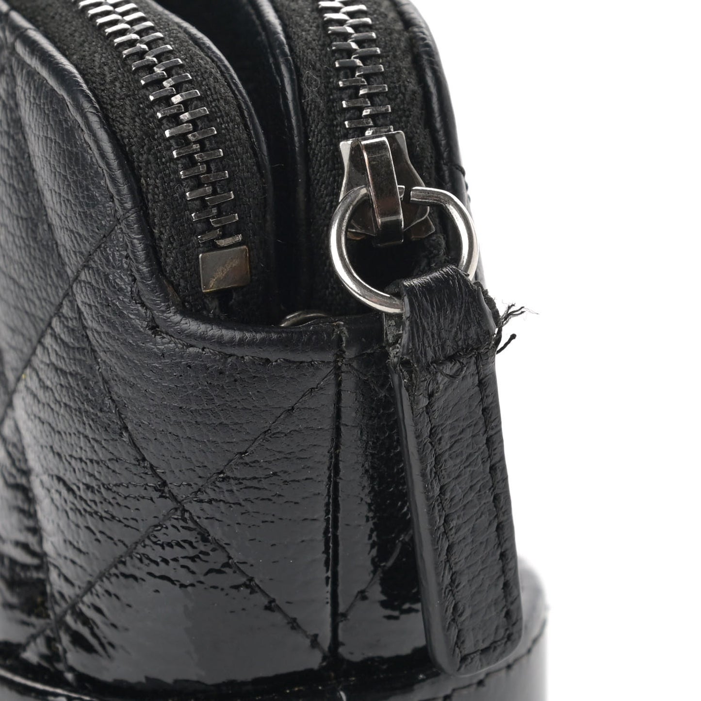 Patent Goatskin Quilted Small Gabrielle Clutch Black