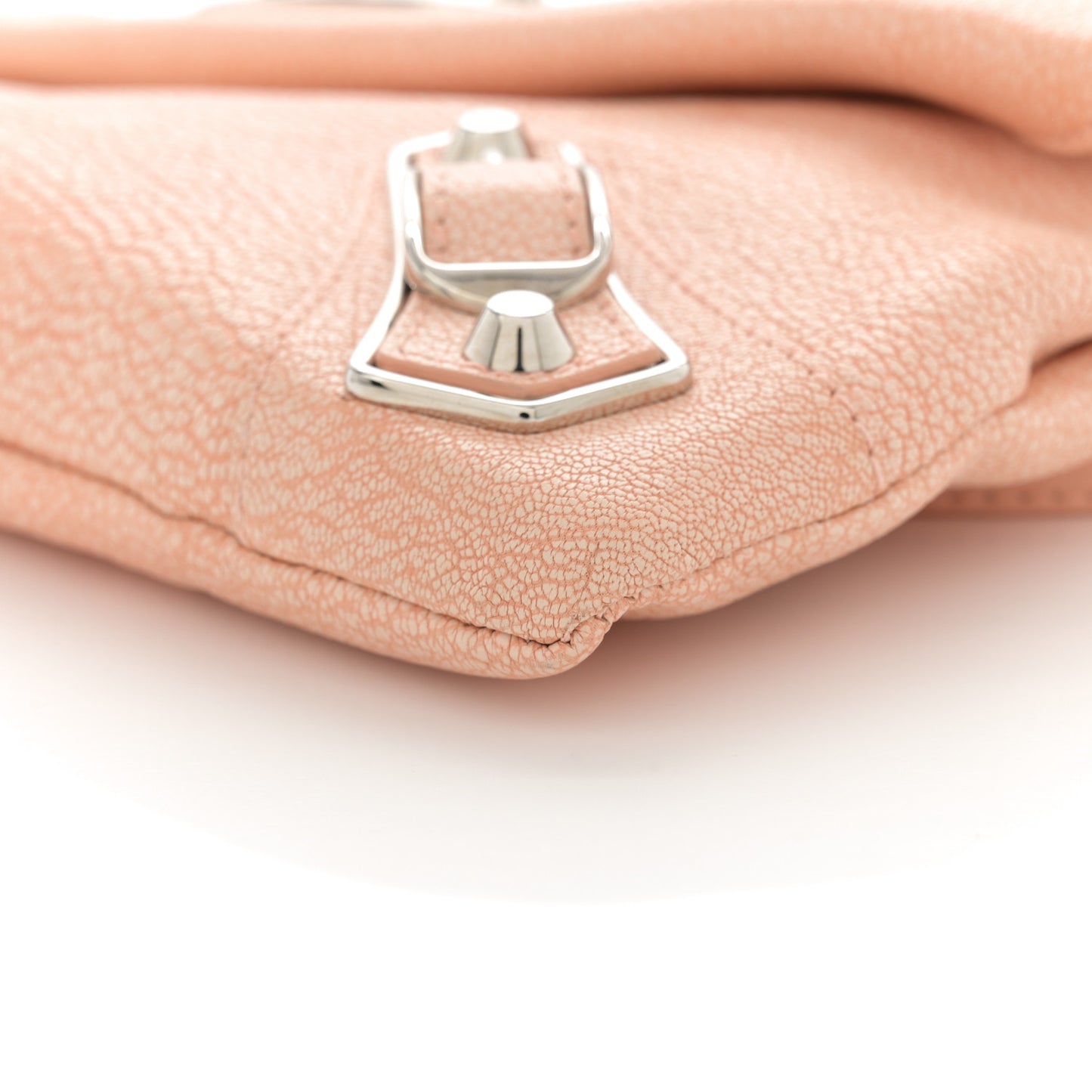 Chevre Silver Metallic Edge Hardware Envelope Clutch Rose Corail