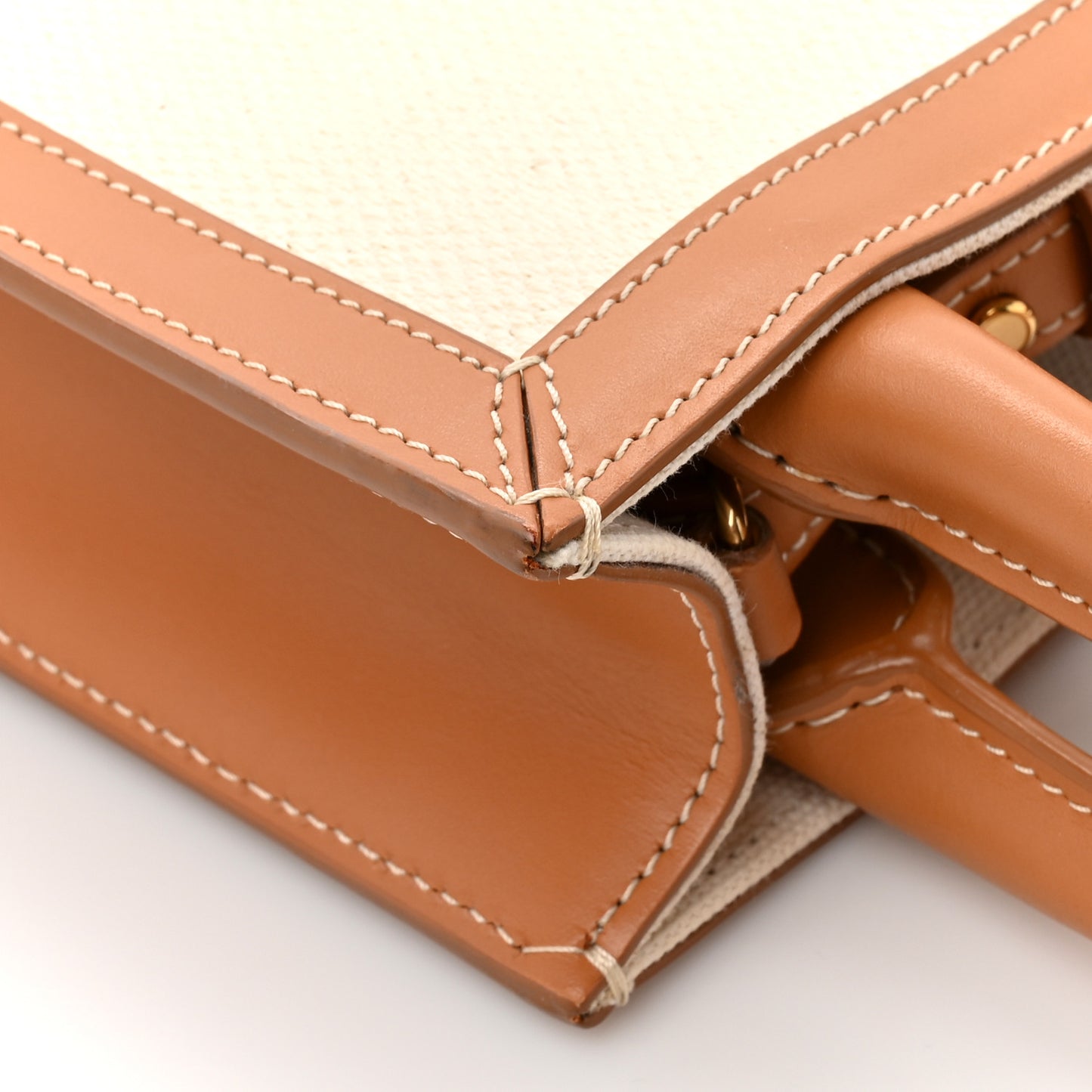 Canvas Calfskin Mini Vertical Cabas Natural Tan