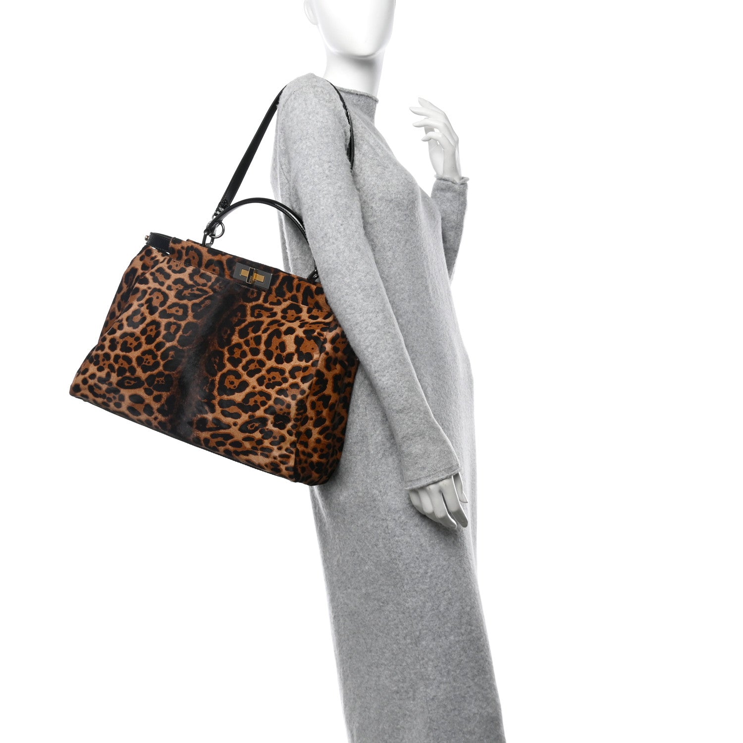 Fendi Calf Hair Leopard Print Zucca Large Peekaboo Iconic Satchel Tobacco 2 of 9