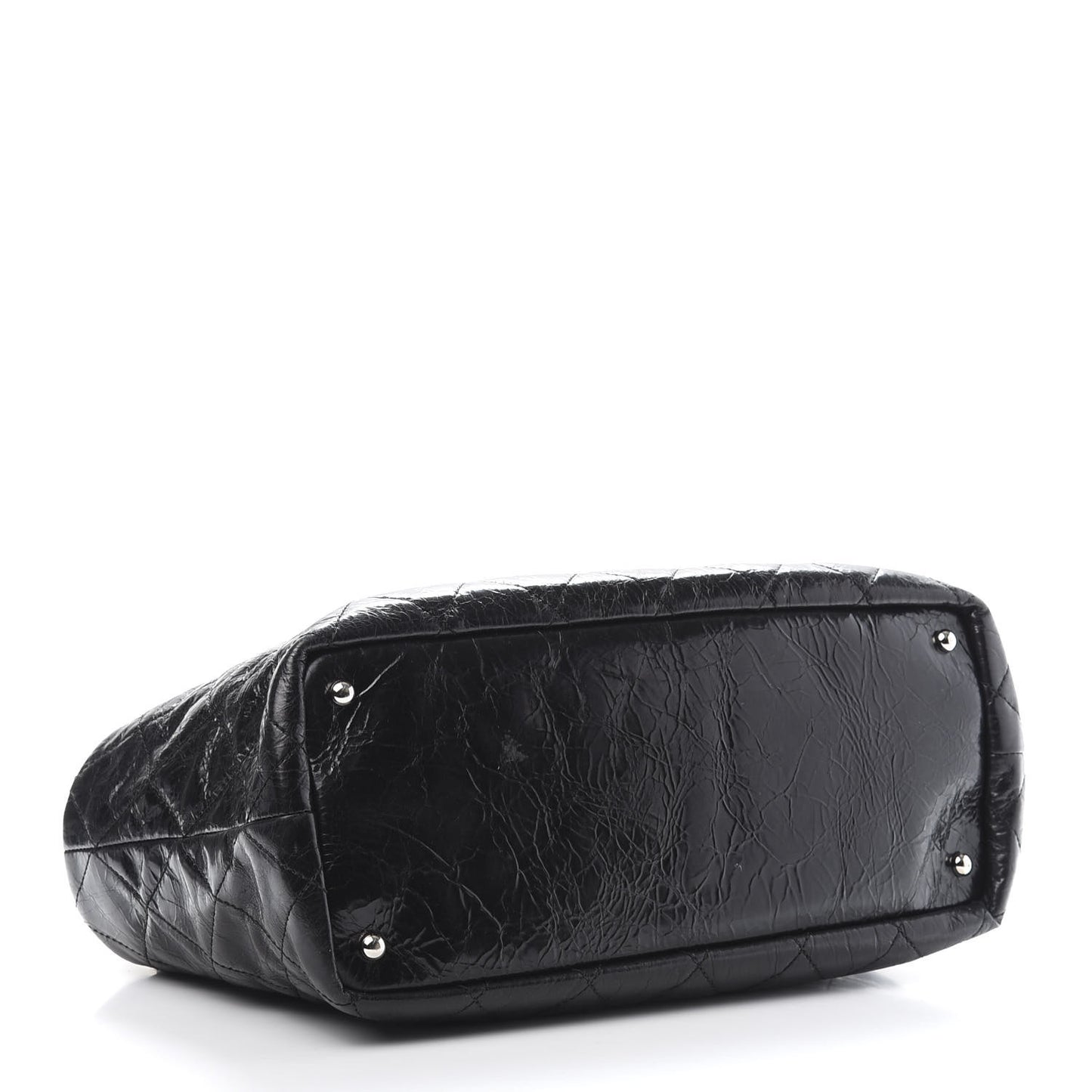 Glazed Calfskin Lambskin Portobello Tote Black Beige
