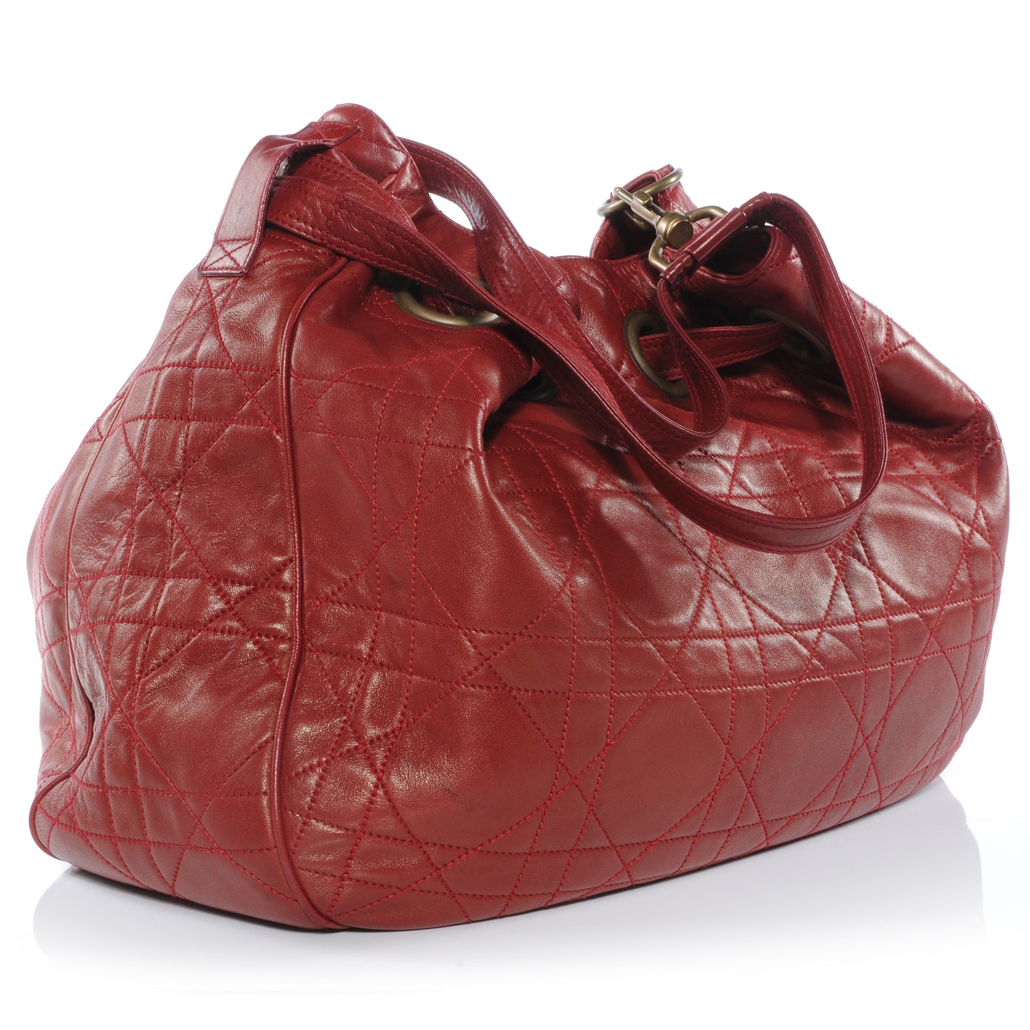 Lambskin Cannage Drawstring Bag Red